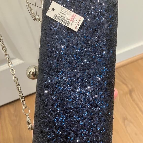 White House Black Market Midnight Clutch with Silver Chain - Picture 3 of 6